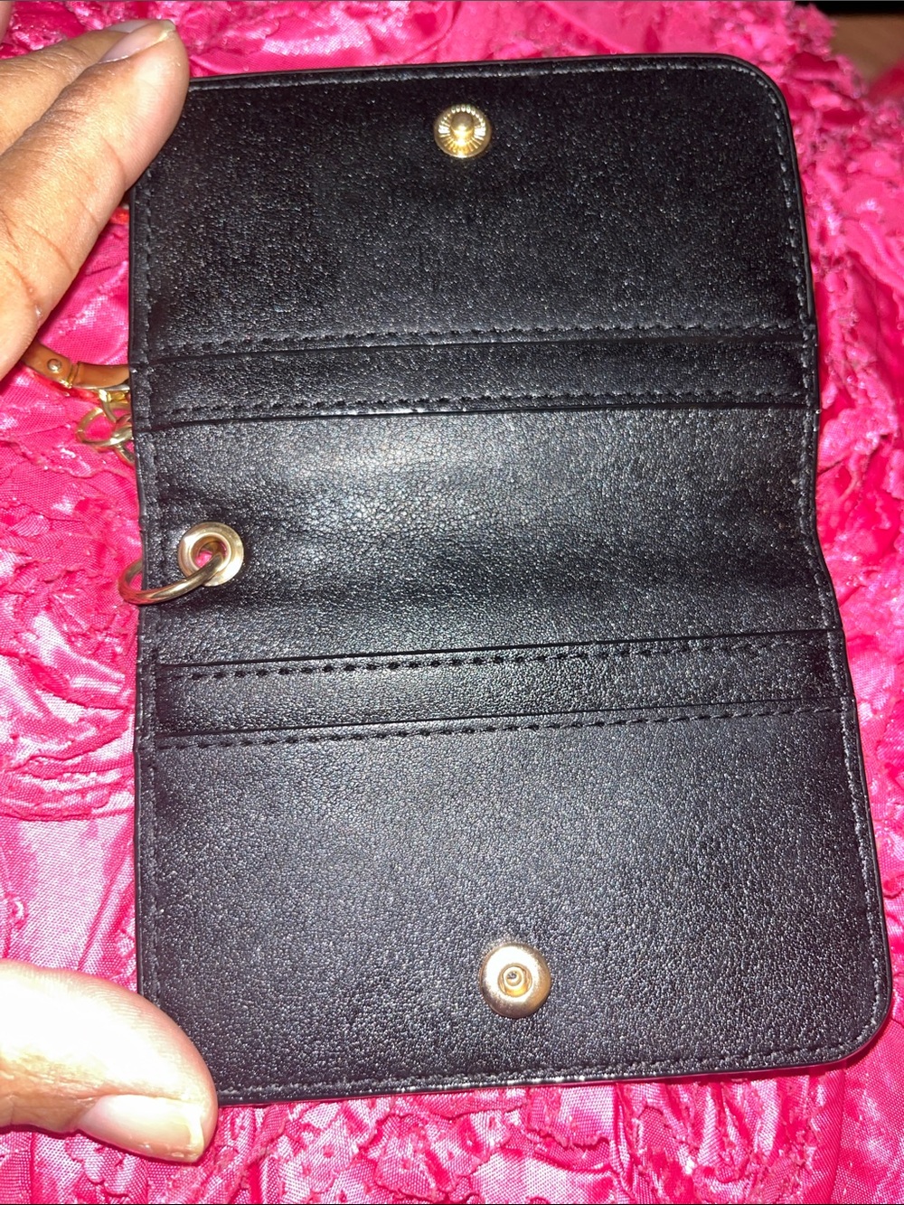 Victoria's Secret Black Pebbled Leather Wallet with Gold Eyelet Trim - Picture 2 of 4